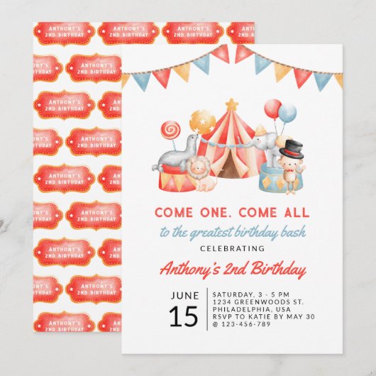 Modern Leuk Circus Carnaval Festival 2e Verjaardag Kaart (Voorkant / Achterkant)