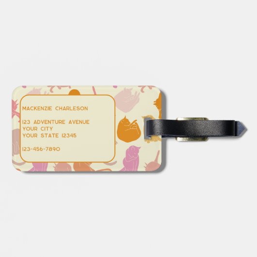 Modern leuk kattenpatroon roze Sinaasappel geperso Bagagelabel (Achterkant horizontaal)