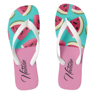 Modern leuk monogram l Watermelon Zomer blauw roze Teenslippers
