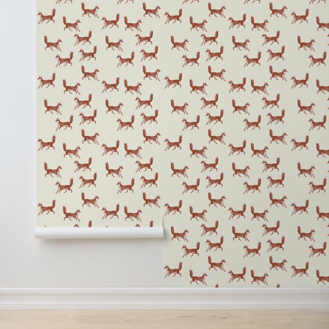 Modern  Leuk Rood Vos Patroon op Ivoor Behang (Applicatie)