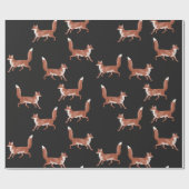 Modern  Leuk Rood Vos Patroon op Zwart Cadeaupapier (Vlak)