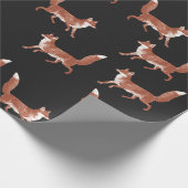 Modern  Leuk Rood Vos Patroon op Zwart Cadeaupapier (Hoek)