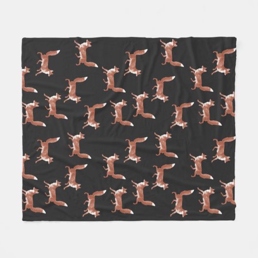 Modern  Leuk Rood Vos Patroon op Zwart Fleece Deken (Voorkant (Horizontaal))