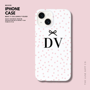 Modern Leuk Roze Polka Dot Bow Monogram Case-Mate iPhone 14 Hoesje