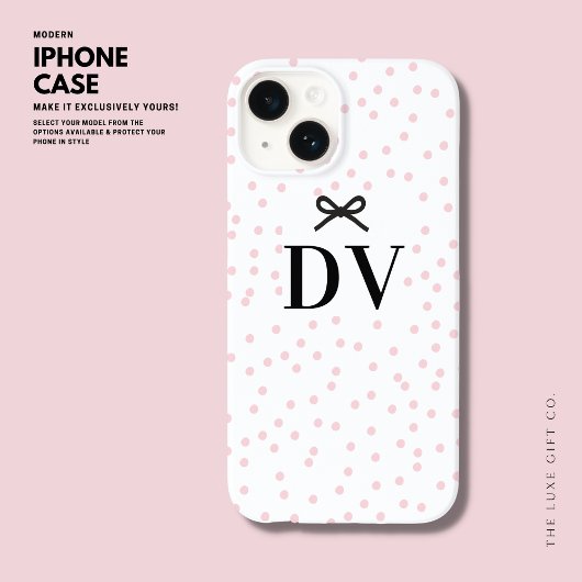 Modern Leuk Roze Polka Dot Bow Monogram Case-Mate iPhone Case