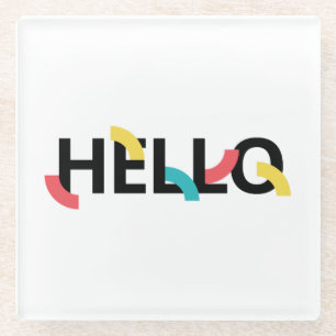 Modern, leuk, speels, kleurrijk ontwerp van Hello Glazen Onderzetter