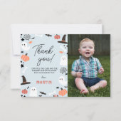 Modern Leuk Spooky Een Halloween Jongen 1e Verjaar Bedankkaart (Voorkant)