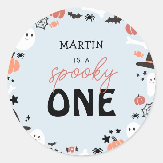 Modern Leuk Spooky Een Halloween Jongen 1e Verjaar Ronde Sticker (Voorkant)