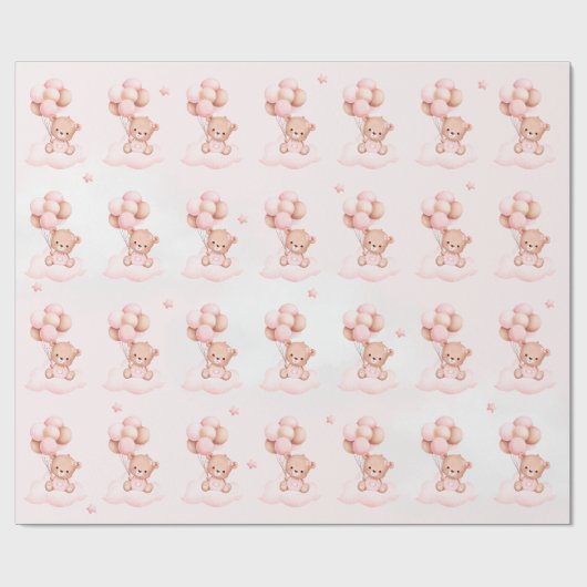 Modern Leuk Teddy Bear Pattern Meisje Baby shower Cadeaupapier (Vlak)