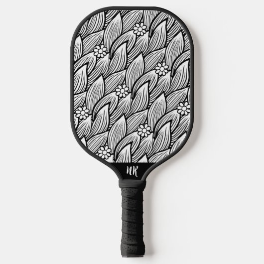 Modern leuk zwart-wit hippie madeliefje bloemig Pickleball Paddle (Voorkant)