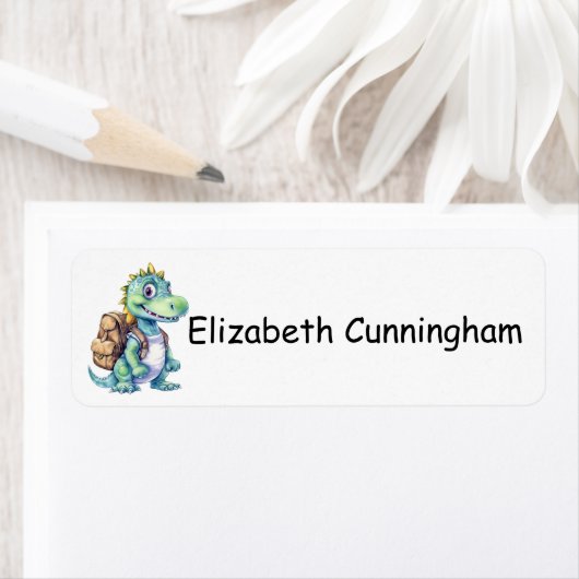 Modern Leuke Dinosaurus Voeg Jouw naam Kinder Etiket (Insitu)