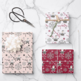 Modern Leuke Santa Snowflakes Patroon Inpakpapier Vel