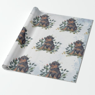Modern Leuke Waterverf Puppy Dog Floral Cadeaupapier