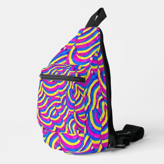 Modern levendig abstract in paarse en gele Crazy Sling Bag (Rechterhoek)