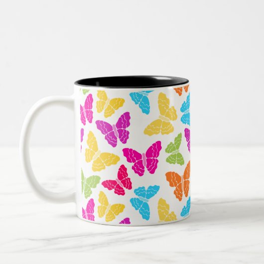 Modern Levendig Regenboog Vlinder Cute Patroon  Tweekleurige Koffiemok (Links)