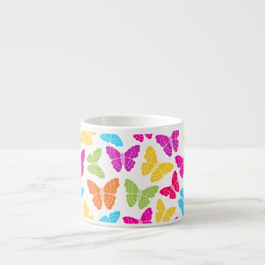 Modern Levendig Regenboog Vlinder Schattige Patroo Espresso Kop (Voorkant)