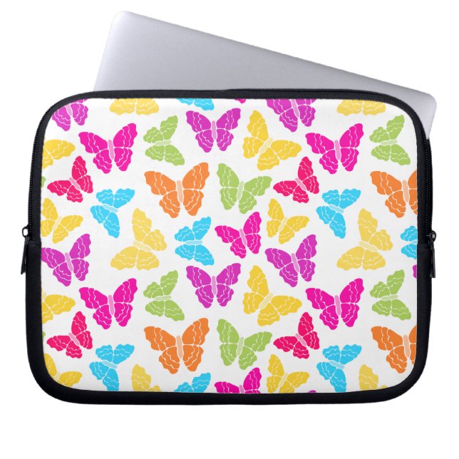 Modern Levendig Regenboog Vlinder Schattige Patroo Laptop Sleeve (Voorkant)