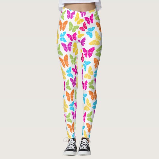 Modern Levendig Regenboog Vlinder Schattige Patroo Leggings (Voorkant)
