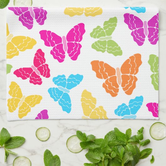 Modern Levendig Regenboog Vlinder Schattige Patroo Theedoek (Gevouwen)
