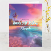 Modern Levendig Strand Zonsondergang 4 Foto Verjaa Kaart (Gele Bloem)