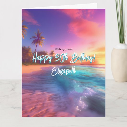 Modern Levendig Strand Zonsondergang 4 Foto Verjaa Kaart (Voorkant)