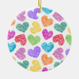Modern Levendige Regenboog Doodle Harten Schattige Keramisch Ornament