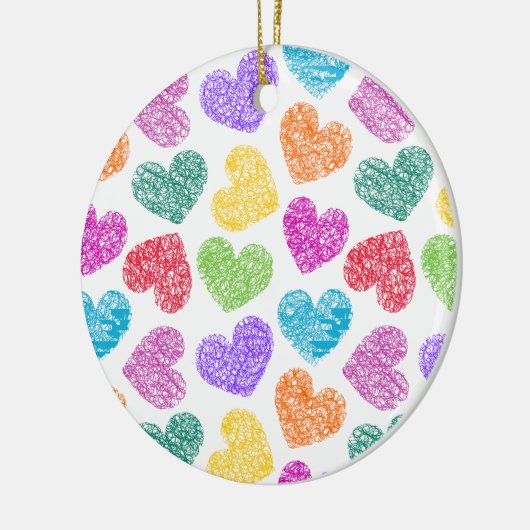 Modern Levendige Regenboog Doodle Harten Schattige Keramisch Ornament (Links)