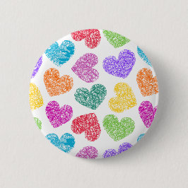 Modern Levendige Regenboog Doodle Harten Schattige Ronde Button 5,7 Cm