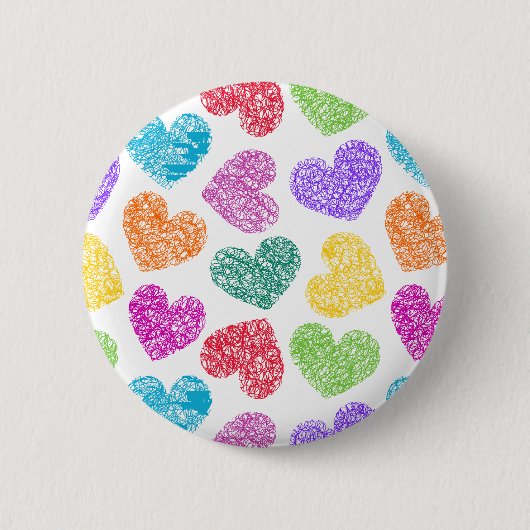 Modern Levendige Regenboog Doodle Harten Schattige Ronde Button 5,7 Cm (Voorkant)