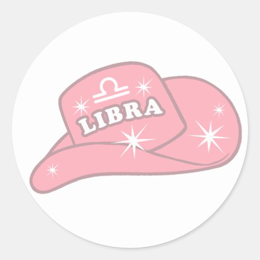 Modern Libra Zodiac Pink Cowgirl Pet Ronde Sticker (Voorkant)