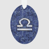 Modern Libra Zodiac Sign on blue digital camo Ornament (voorkant)