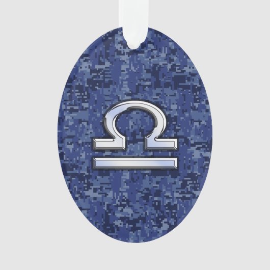 Modern Libra Zodiac Sign on blue digital camo Ornament (voorkant)