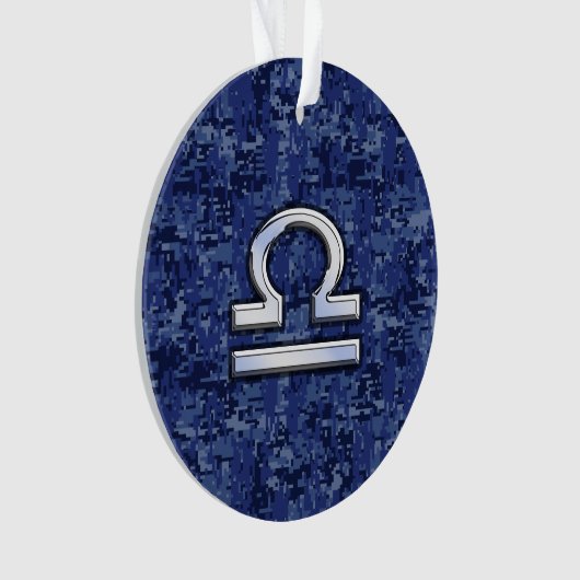 Modern Libra Zodiac Sign on blue digital camo Ornament (voorkant)