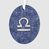 Modern Libra Zodiac Sign on blue digital camo Ornament (voorkant)