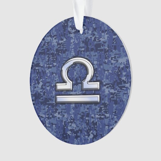 Modern Libra Zodiac Sign on blue digital camo Ornament (voorkant)