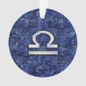 Modern Libra Zodiac Sign on blue digital camo Ornament (voorkant)