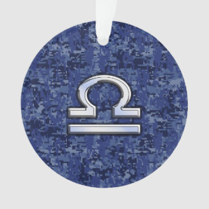 Modern Libra Zodiac Sign on blue digital camo Ornament