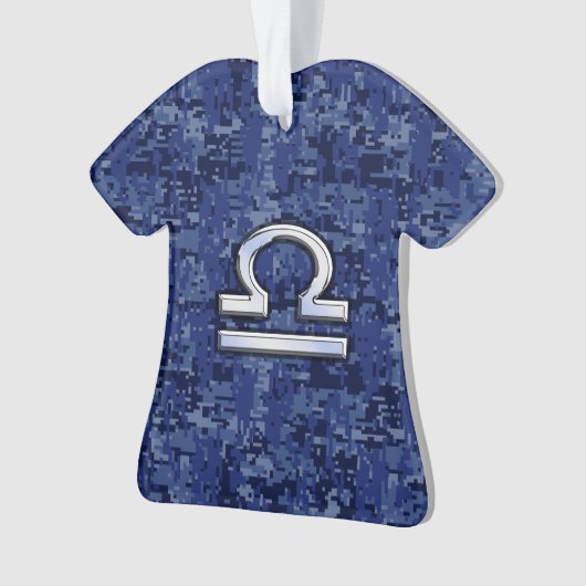 Modern Libra Zodiac Sign on blue digital camo Ornament (voorkant)