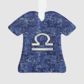 Modern Libra Zodiac Sign on blue digital camo Ornament (voorkant)