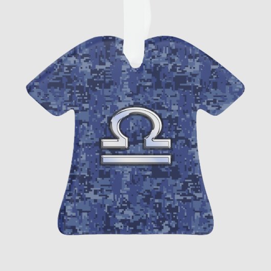 Modern Libra Zodiac Sign on blue digital camo Ornament (voorkant)