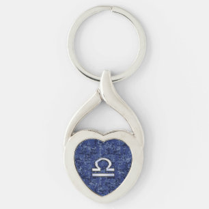 Modern Libra Zodiac Sign on blue digital camo Sleutelhanger
