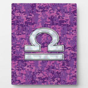 Modern Libra Zodiac Symbol on Fuchsia Digital Camo Fotoplaat
