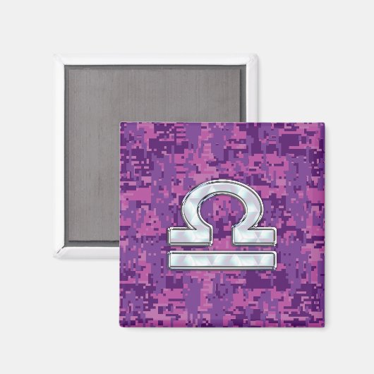 Modern Libra Zodiac Symbol on Fuchsia Digital Camo Magneet (Voorkant / Achterkant)