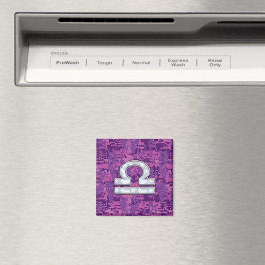 Modern Libra Zodiac Symbol on Fuchsia Digital Camo Magneet (Insitu (Vaatwasser))