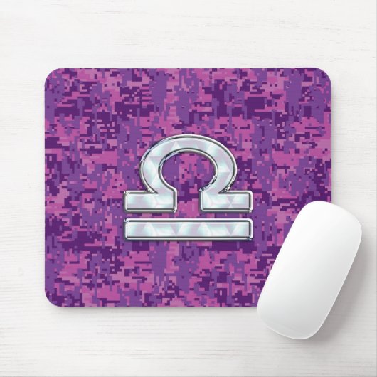 Modern Libra Zodiac Symbol on Fuchsia Digital Camo Muismat (Met muis)