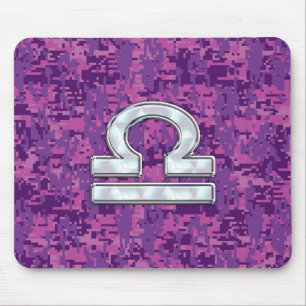 Modern Libra Zodiac Symbol on Fuchsia Digital Camo Muismat