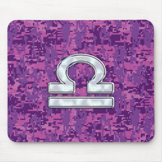 Modern Libra Zodiac Symbol on Fuchsia Digital Camo Muismat (Voorkant)