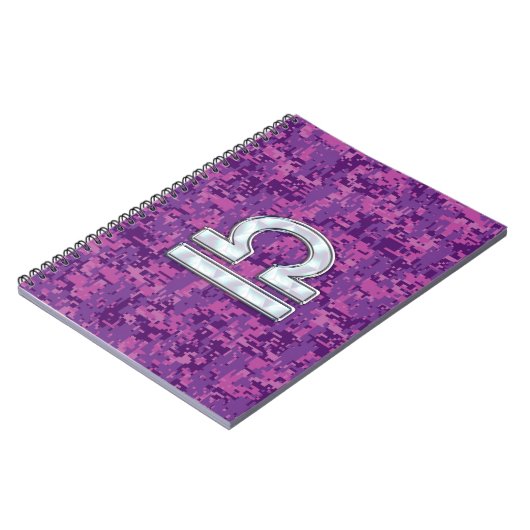 Modern Libra Zodiac Symbol on Fuchsia Digital Camo Notitieboek (Linkerzijde)