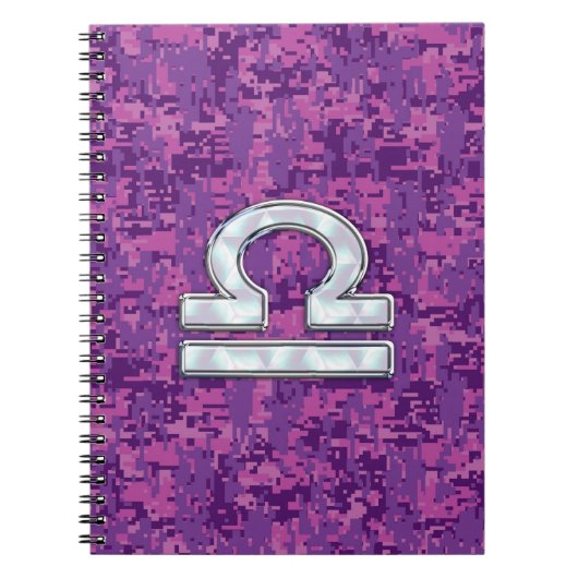 Modern Libra Zodiac Symbol on Fuchsia Digital Camo Notitieboek (Voorkant)