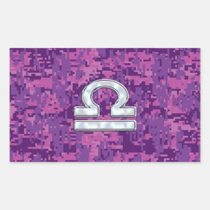 Modern Libra Zodiac Symbol on Fuchsia Digital Camo Rechthoekige Sticker